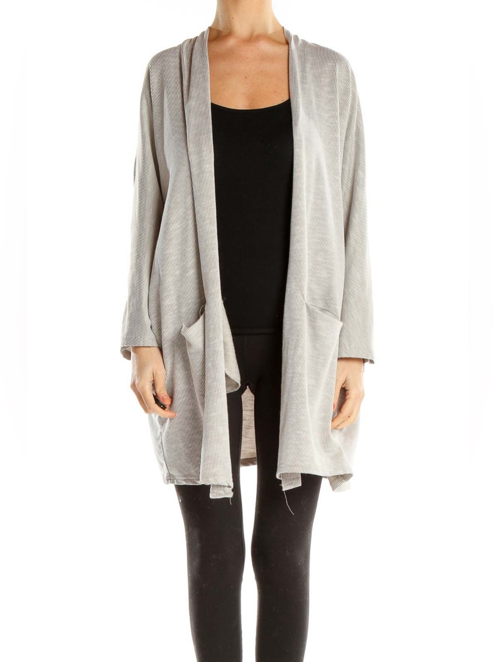 $138 DONNI. ONE SIZE Sandwash Ribbed Open-Front Cardigan